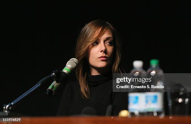 Actress Brigitte Apruzzesi attends the "Ali Ha Gli Occhi Azzurri" Press Conference during the 7th Rome Film Festival at the Auditorium Parco Della...