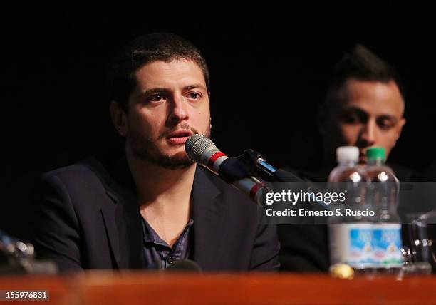 Director Claudio Giovannesi speaks during the "Ali Ha Gli Occhi Azzurri" Press Conference during the 7th Rome Film Festival at the Auditorium Parco...