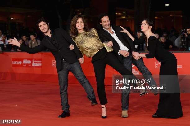 Jeremie Elkaim, Valerie Lemercier, Edouard Weill and Valerie Donzelli attend 'Main Dans La Main' Premiere during The 7th Rome Film Festival at...