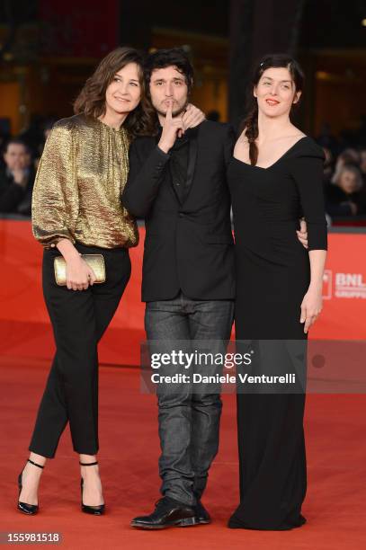 Valerie Lemercier, Jeremie Elkaim and Valerie Donzelli attend the "Main Dans La Main" Premiere during the 7th Rome Film Festival at the Auditorium...