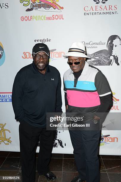 Two members of the legendary R&B Group The O'Jays Eddie Levert and Walter Williams attend the First Annual Soul Train Celebrity Golf Invitational on...