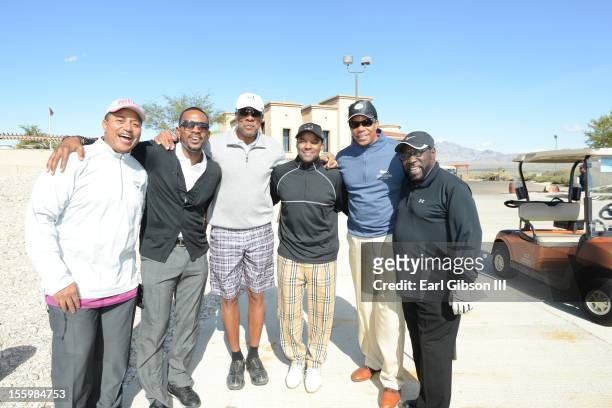 Michael Mitchell, Bill Bellamy, Julius "Dr. Jay" Erving, Kenard Gibbs, Tony Cornelius and Eddie Levert pose for a photo at the First Annual Soul...