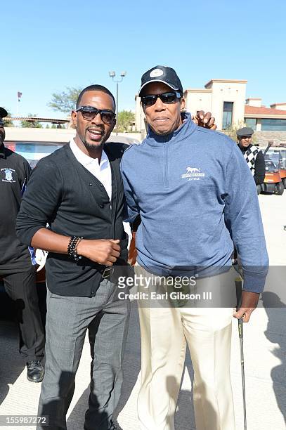 Bill Bellamy and Tony Cornelius pose for a photo at the First Annual Soul Train Celebrity Golf Invitational on November 9, 2012 in Las Vegas, Nevada.