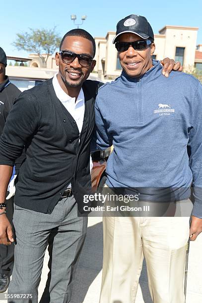 Bill Bellamy and Tony Cornelius pose for a photo at the First Annual Soul Train Celebrity Golf Invitational on November 9, 2012 in Las Vegas, Nevada.