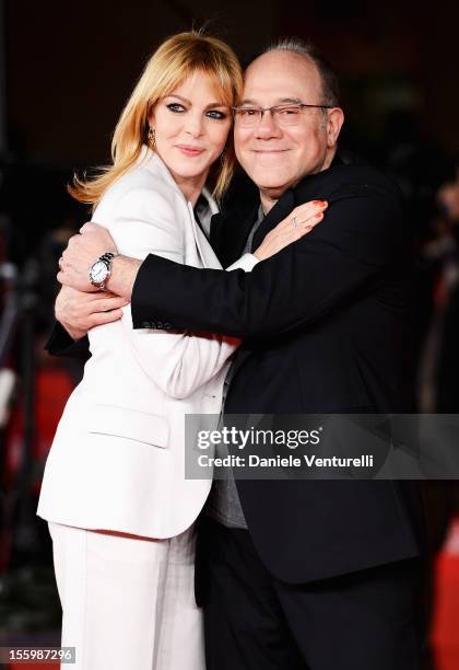 Claudia Gerini and Carlo Verdone attend the "Carlo!" Premiere during the 7th Rome Film Festival at the Auditorium Parco Della Musica on November 10,...