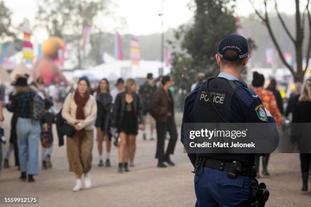 Police are seen on patrol at Splendour in the Grass 2023 on July 21, 2023 in Byron Bay, Australia.