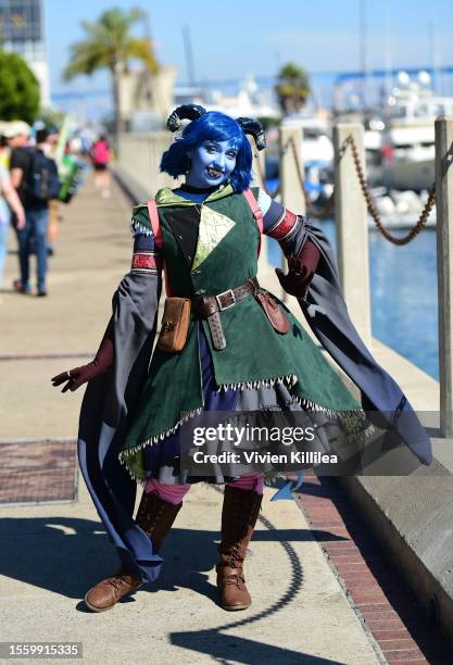 Cosplayer dresses as Jester Lavorre at 2023 Comic-Con International: San Diego on July 21, 2023 in San Diego, California.