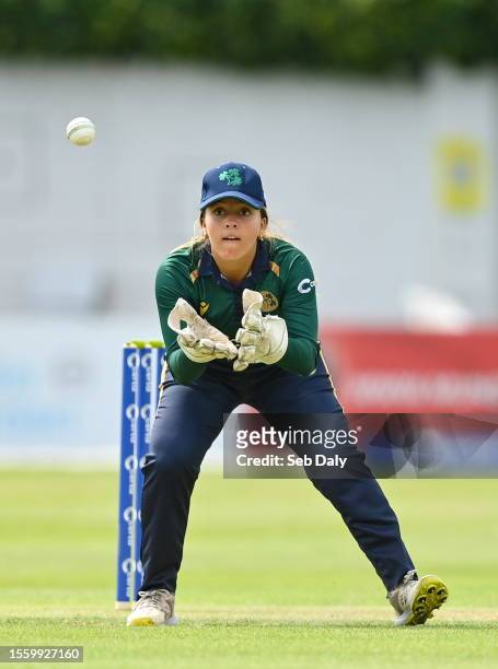Dublin , Ireland - 28 July 2023; Ireland wicketkeeper Amy Hunter during match three of the Certa Women's One Day International Challenge series...