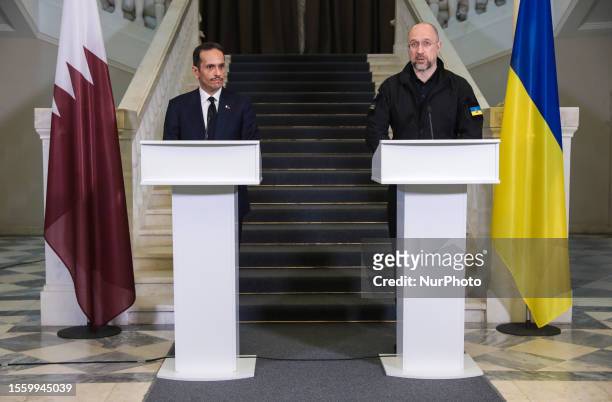Prime Minister of Ukraine Denys Shmyhal and Prime Minister and Minister of Foreign Affairs of the State of Qatar Sheikh Mohammed bin Abdulrahman bin...