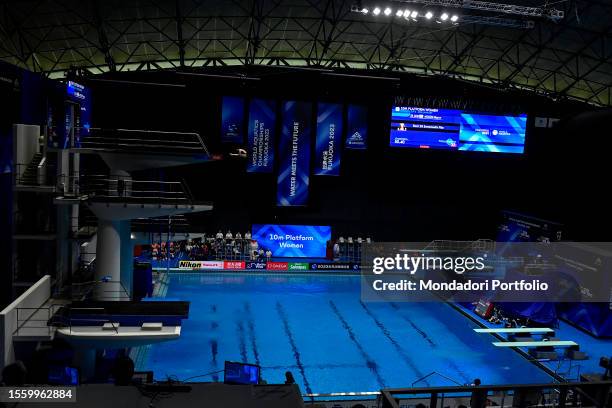 General view of the pool as Nayun Moon of Korea competes in the 10m Platform Women preliminary during the 20th World Aquatics Championships at the...