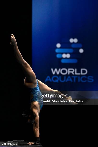 Ingrid Oliveira of Brazil competes in the 10m Platworm Women preliminary during the 20th World Aquatics Championships at the Fukuoka Prefectural Pool...