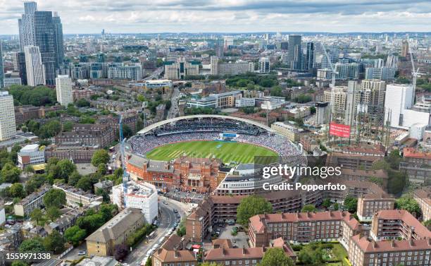 An aerial view of the Kia Oval cricket ground, seen from the pavilion end, during the second day of the 5th Test match between England and Australia...