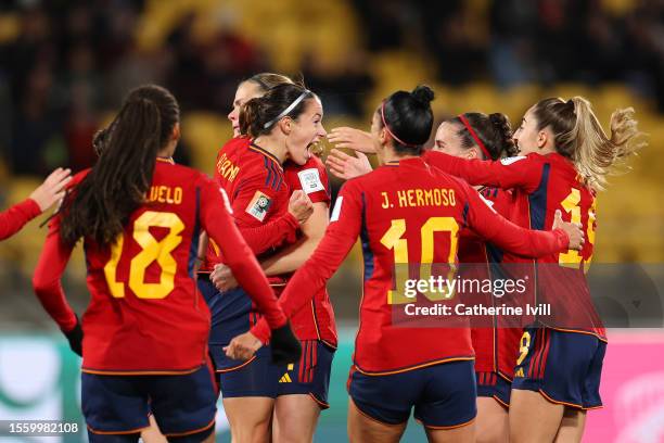 Aitana Bonmati of Spain celebrates after scoring her team's second goal during the FIFA Women's World Cup Australia & New Zealand 2023 Group C match...