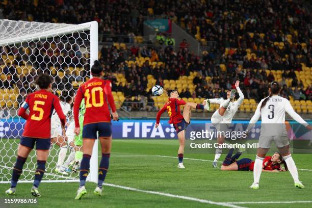 Esther Gonzalez of Spain scores her team's third goal during the FIFA Women's World Cup Australia & New Zealand 2023 Group C match between Spain and...