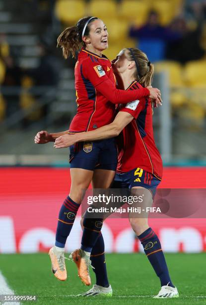 Aitana Bonmati of Spain celebrates with teammate Irene Paredes after scoring her team's second goal during the FIFA Women's World Cup Australia & New...