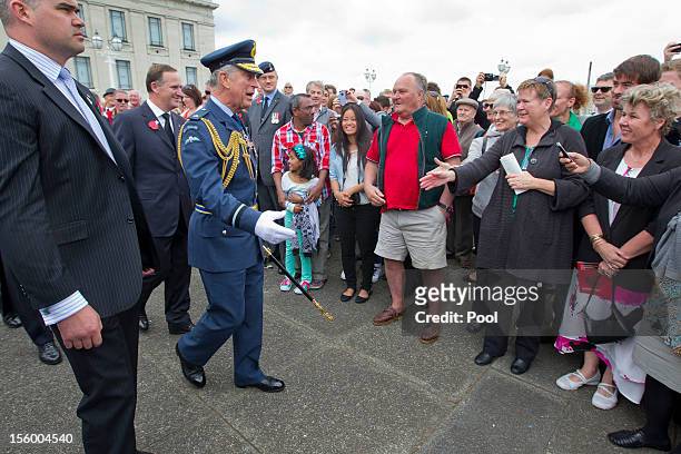 Prince Charles, Prince of Wales greets members of the public following Armistice Day commemorations at the Auckland War Memorial Museum on November...