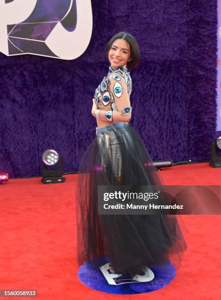 Angela Aguilar arrives at Premios Juventud 2023 at Coliseo de Puerto Rico José Miguel Agrelot on July 20, 2023 in San Juan, Puerto Rico.