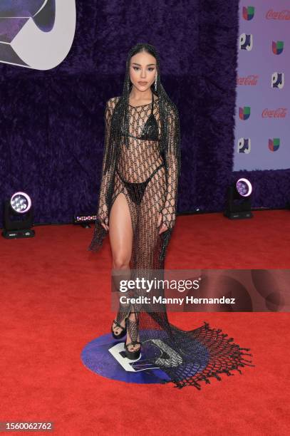 Danna Paola arrives at Premios Juventud 2023 at Coliseo de Puerto Rico José Miguel Agrelot on July 20, 2023 in San Juan, Puerto Rico.