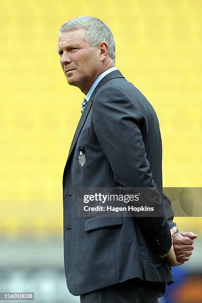 Coach Ricki Herbert of the Phoenix looks on during the round six A-League match between the Wellington Phoenix and the Central Coast Mariners at...