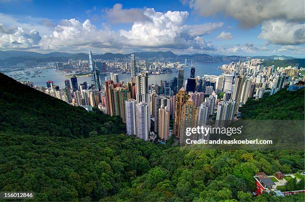 hong kong as seen from victoria peak - andreaskoeberl stock-fotos und bilder