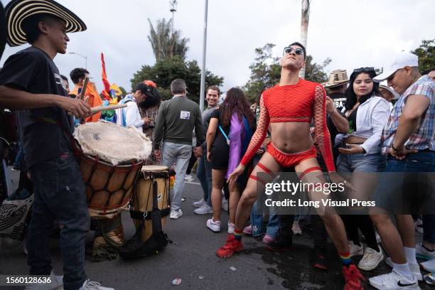 Community members and supporters take part during the International Pride Parade in Bogota, Colombia, July 2, 2023.