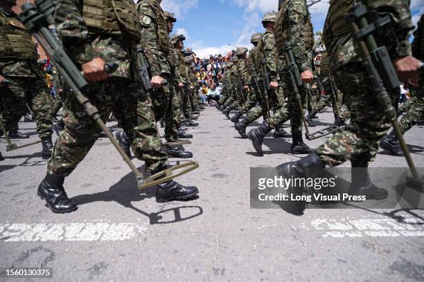 Colombian army 'landmine searchers' take part during the military parade for the 213 years of Colombia's independence, in Bogota, July 20, 2023.