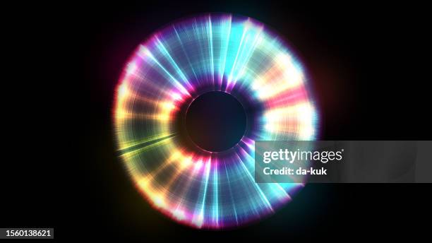 abstract circular light trail dynamic shape on black background. 3d render - digital eye stockfoto's en -beelden