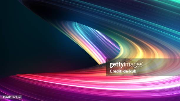 forma dinámica abstracta de rastro de luz retorcida sobre fondo negro. renderizado 3d - creatividad fotografías e imágenes de stock