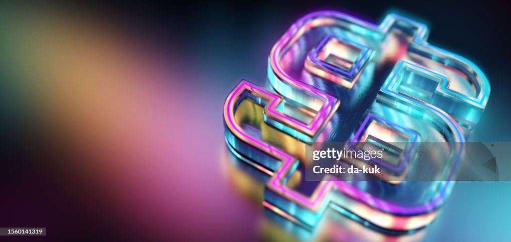 US dollar currency symbol icon modern background. WEB3 colours. CGI 3D render