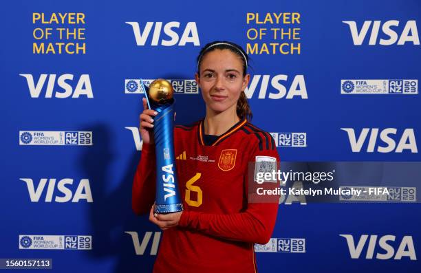 Aitana Bonmati of Spain poses for a photo with her VISA Player of the Match award after the FIFA Women's World Cup Australia & New Zealand 2023 Group...