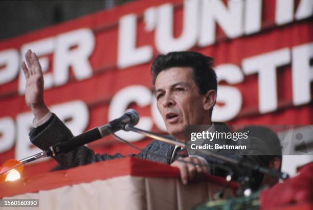 Leader of the Italian Communist Party Enrico Berlinguer speaking at a rally in Rome, Italy, May 3rd 1975.