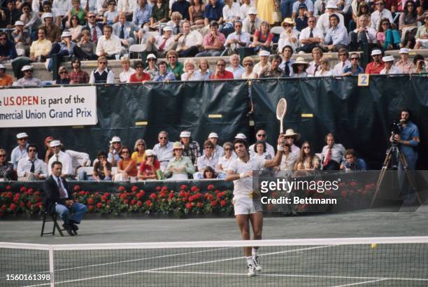 Spanish tennis player Manuel Orantes competing in the US Open Tennis Championships in Forest Hills, New York, September 4th 1975.