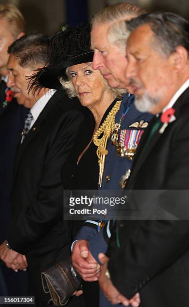 Prince Charles, Prince of Wales and Camilla, Duchess of Cornwall attend a Maori Welcome at Auckland War Memorial Museum on November 11, 2012 in...