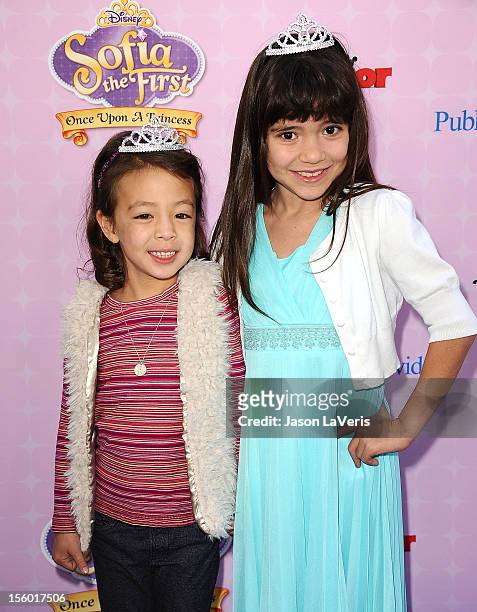 Actresses Aubrey Anderson-Emmons and Chloe Noelle attend the premiere of "Sofia The First: Once Upon a Princess" at Walt Disney Studios on November...