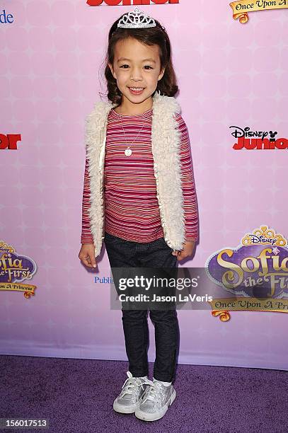 Actress Aubrey Anderson-Emmons attends the premiere of "Sofia The First: Once Upon a Princess" at Walt Disney Studios on November 10, 2012 in...