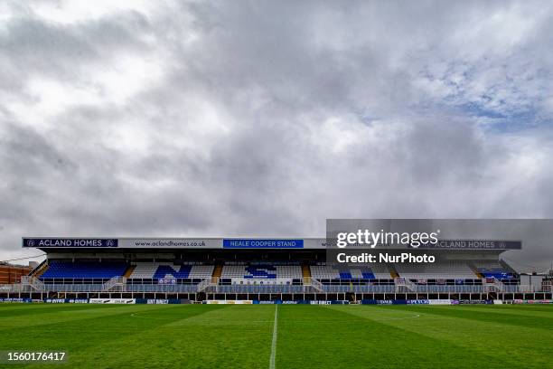 General view the Neale Cooper Stand during the Hartlepool United Squad pre-season photoshoot at Victoria Park, Hartlepool on Thursday 27th July 2023.