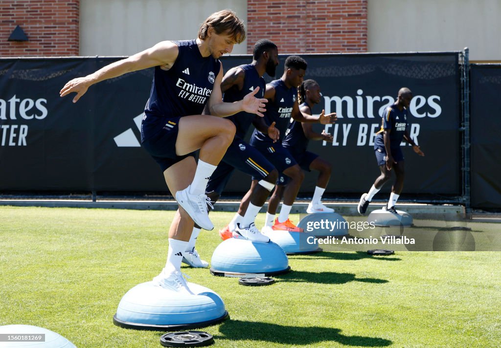 Luka Modric, player of Real Madrid, is training with his teammates on ...