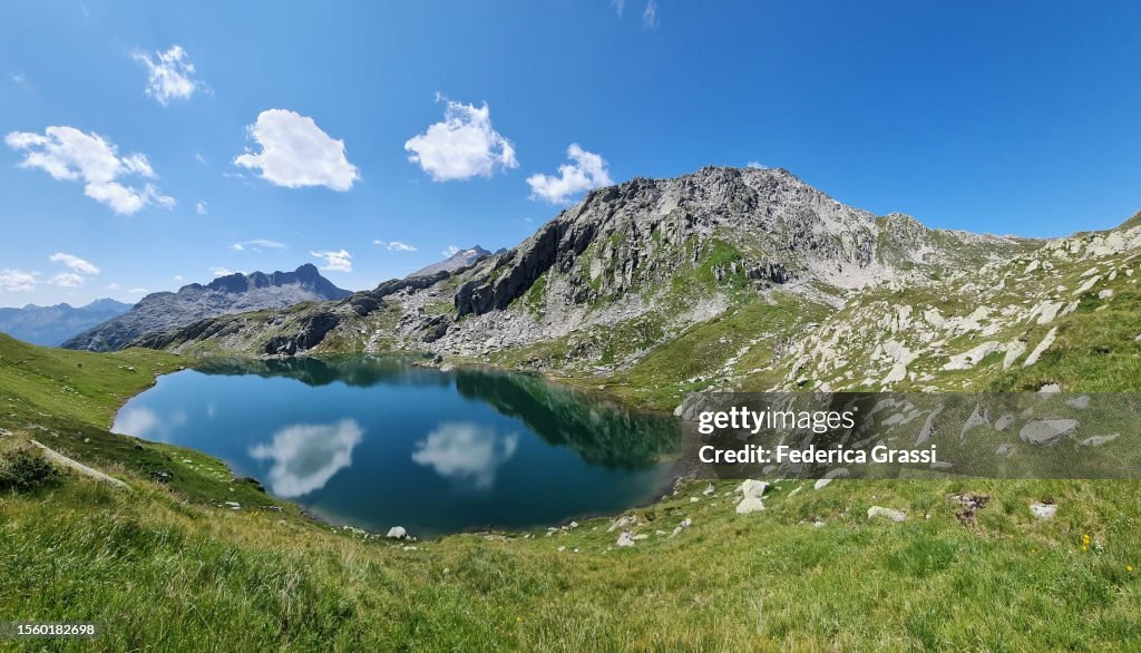 Panorama View of Lago della Valletta and Mt. Pizzo dell'Uomo near Gotthard Pass (Passo del San Gottardo)