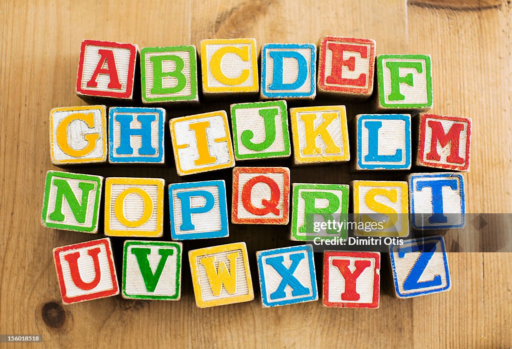 Vintage wooden letters blocks, alphebetical order