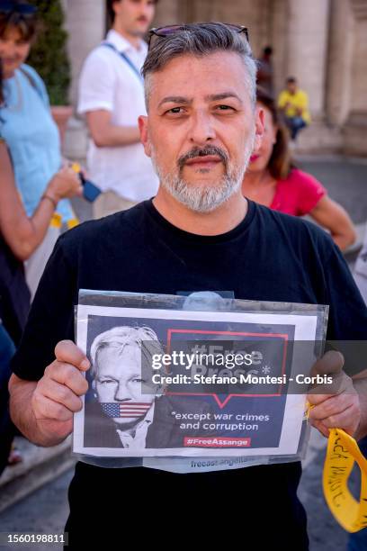 Demonstration on Capitol Hill by Free Assange Italia activists for the release, and against the extradition of Julian Assange on July 28, 2023 in...