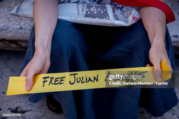 Demonstration, on Capitol Hill, by Free Assange Italia activists for the release and against the extradition of Julian Assange on July 28, 2023 in...