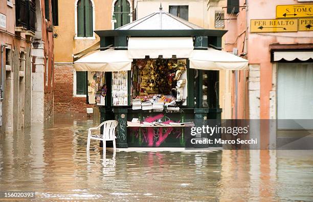 Newsagent in a flooded part of Venice during the exceptional High Water on November 11, 2012 in Venice, Italy. More than 70% of Venice has been been...