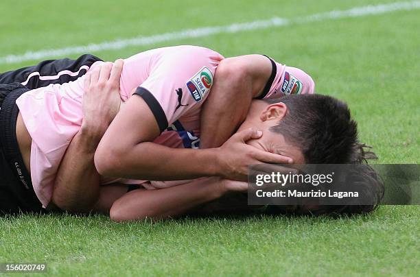 Paulo Dybala of Palermo celebrates after scoring the second goal during the Serie A match between US Citta di Palermo and UC Sampdoria at Stadio...