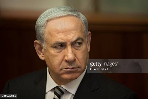Israel's Prime Minister Benjamin Netanyahu looks on during a weekly cabinet meeting on November 4, 2012 in Jerusalem, Israel. The Israeli military...