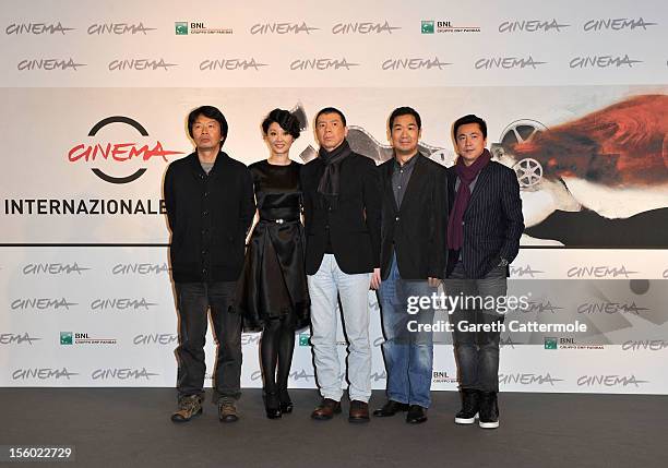 Writer Liu Zhenyun, director Feng Xiaogang, actors Xu Fan, Zhang Guo Li and producer Wang Zhonglei attend the "Back To 1942" Photocall during the 7th...