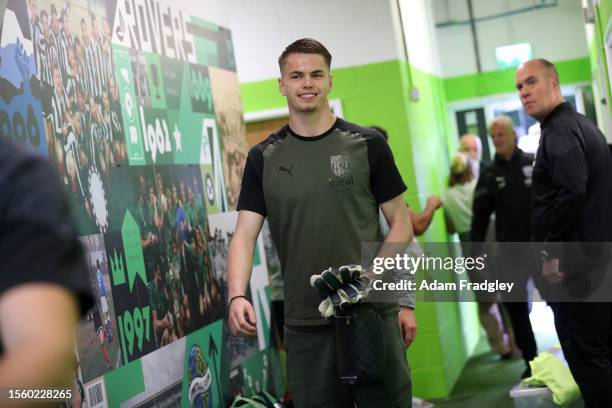 Josh Griffiths of West Bromwich Albion arrives at the stadium ahead of a pre season friendly against Forest Green Rovers at The New Lawn on July 28,...