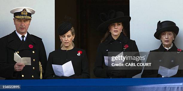 Britain's Catherine, Duchess of Cambridge , Sophie, Countess of Wessex , Vice Admiral Timothy Laurence , and Lady in Waiting Lady Susan Hussey attend...