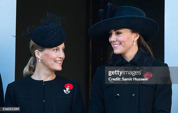 Sophie, Countess of Wessex and Catherine, Duchess of Cambridge attend Remembrance Sunday at the Cenotaph on Whitehall on November 11, 2012 in London,...