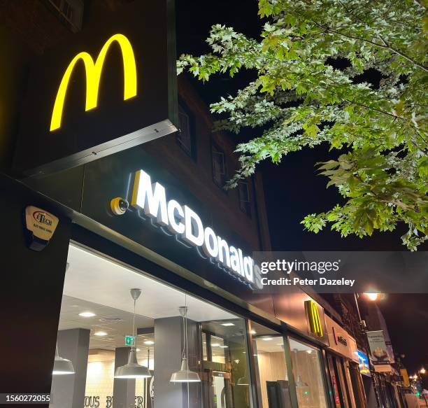 New Malden, ENGLAND McDonalds store sign on building exterior, store frontage