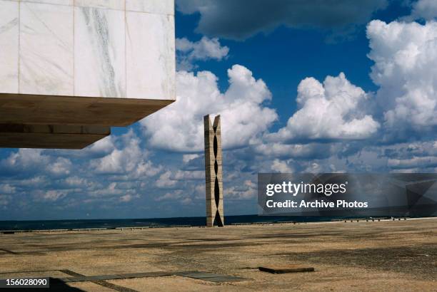 Pombal , designed by Brazilian architect Oscar Niemeyer, in the Praca dos Tres Poderes , Brasilia, Brazil, circa 1970.